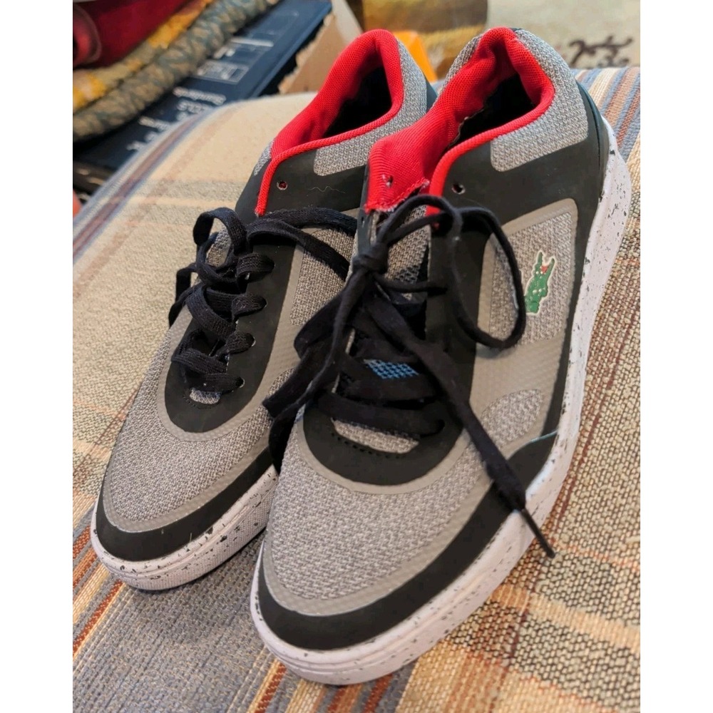 Lacoste Explorateur Sport Mens Sneakers Size 8 Gray With Black Red Trim